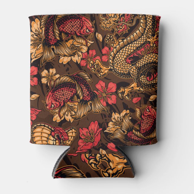 Japanese dragon koi pattern. can cooler (Front)
