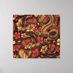 Japanese dragon koi pattern. canvas print