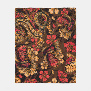 Japanese dragon koi pattern. fleece blanket