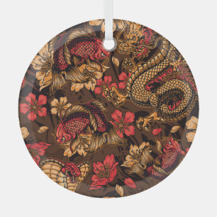 Japanese dragon koi pattern. glass tree decoration