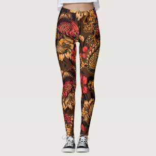 Japanese dragon koi pattern. leggings