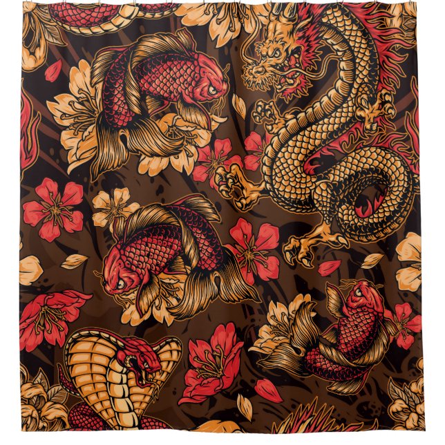 Japanese dragon koi pattern. shower curtain (Front)