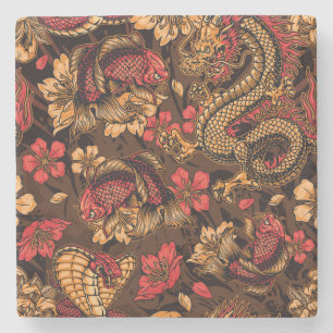 Japanese dragon koi pattern. stone coaster