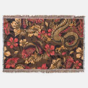 Japanese dragon koi pattern. throw blanket
