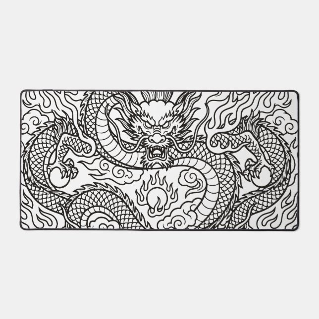 Japanese Dragon Line Art Mousepad Design Desk Mat (Front)