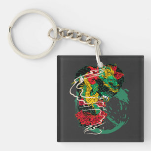 Japanese Dragon Peony Traditional Tattoo Art Key Ring