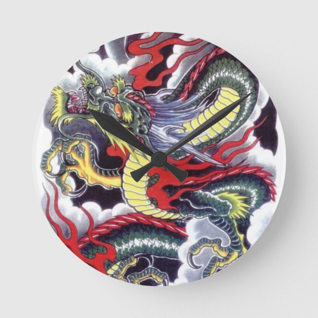 Japanese Dragon Round Clock (Front)