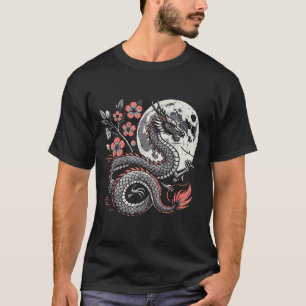 Japanese Dragon Sakura Moon Cherry Blossom Men Wom T-Shirt