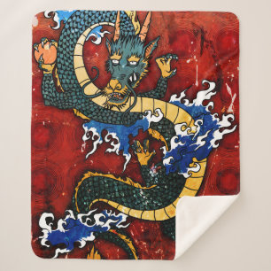 Japanese Dragon Sherpa Blanket