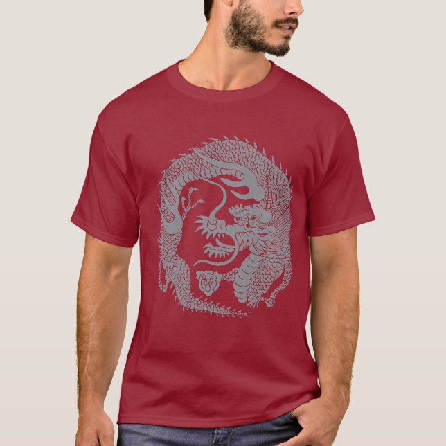 Japanese Dragon - Silver Print T-Shirt (Front)