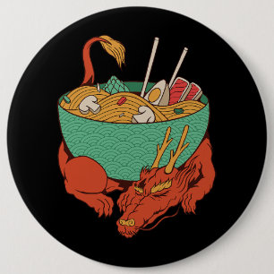 Japanese Dragon Sleeping With Ramen Bowl Ramen Noo 6 Cm Round Badge
