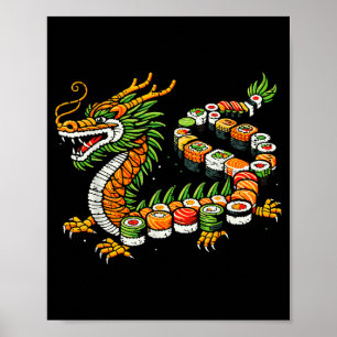 Japanese Dragon Sushi Funny Japanese Food Art Men Poster