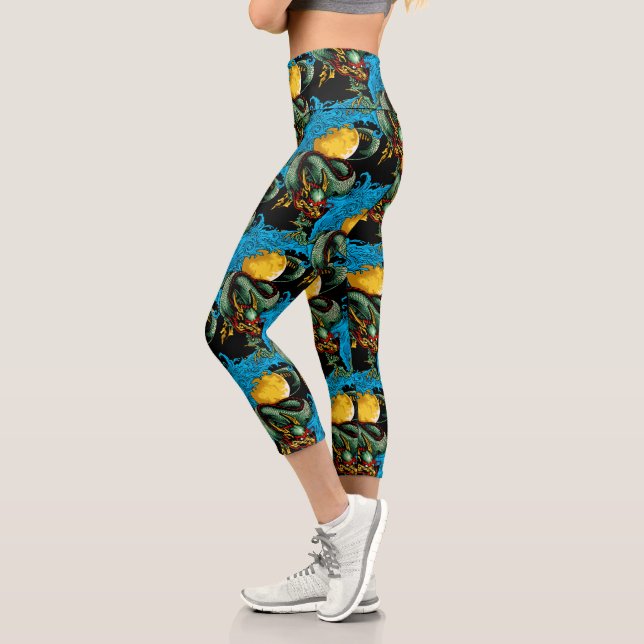 Japanese Dragon Tattoo Art Water Dragon Capri Legg Leggings (Left)