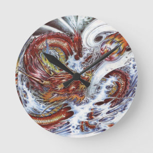 Japanese Dragon Tattoo Design Round Clock