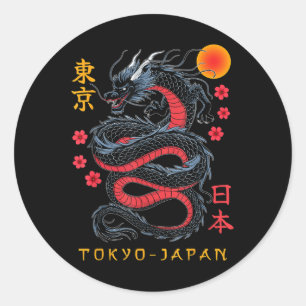 Japanese Dragon Tokyo Japan 80s Asian Mythical Ani Classic Round Sticker