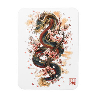 Japanese Dragon with Cherry Blossoms | Sakura Myth Magnet