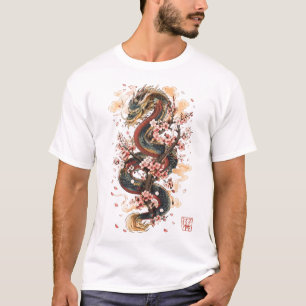 Japanese Dragon with Cherry Blossoms Sakura Myth T-Shirt