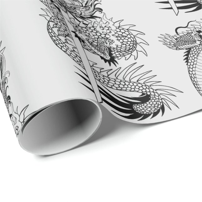 Japanese dragon with katana sword wrapping paper (Roll Corner)