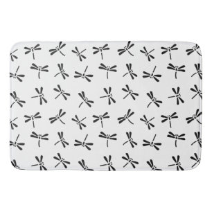 Japanese Dragonfly Pattern, Black and White Bath Mat
