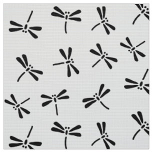 Japanese Dragonfly Pattern, Black and White Fabric