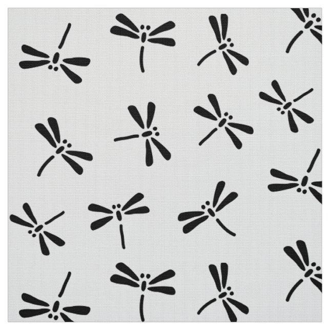 Japanese Dragonfly Pattern, Black and White Fabric (Swatch)