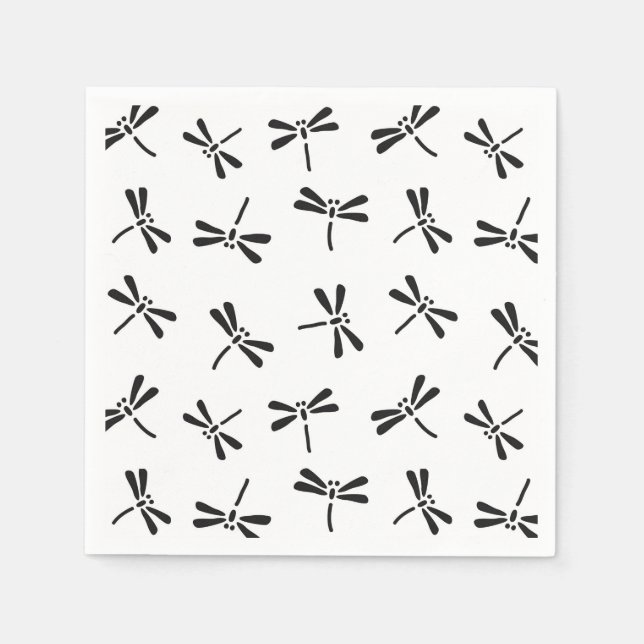 Japanese Dragonfly Pattern, Black and White Napkin (Front)