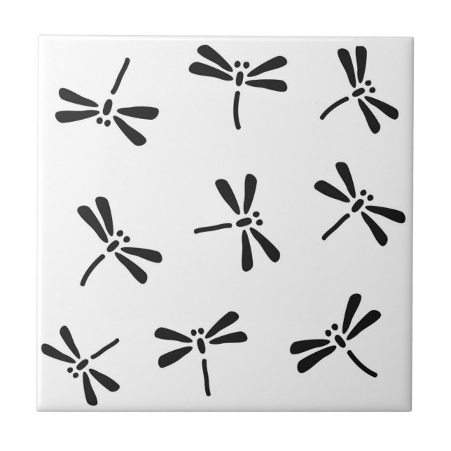 Japanese Dragonfly Pattern, Black and White Tile (Front)