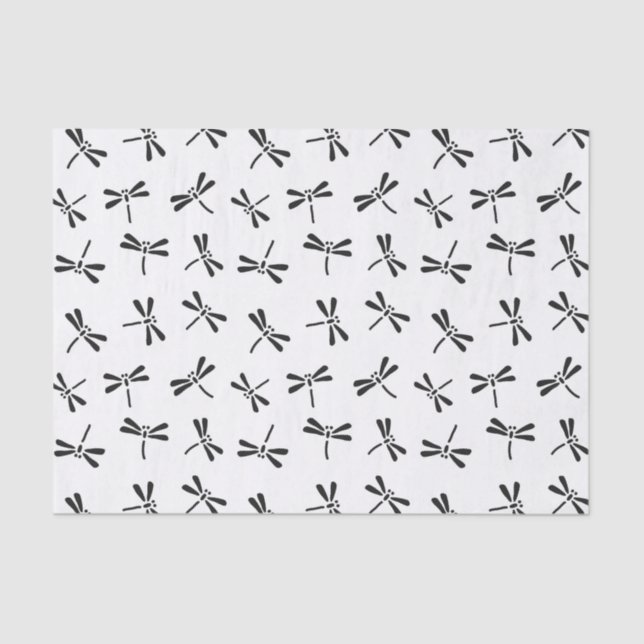 Japanese Dragonfly Pattern, Black and White Tissue Paper (Front)