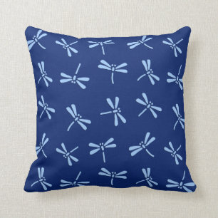 Japanese Dragonfly Pattern, Cobalt and Sky Blue Cushion