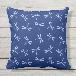 Japanese Dragonfly Pattern, Cobalt and Sky Blue Cushion