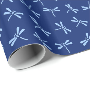 Japanese Dragonfly Pattern, Cobalt and Sky Blue Wrapping Paper
