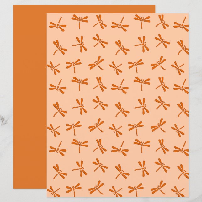 Japanese Dragonfly Pattern, Coral Orange  (Front/Back)
