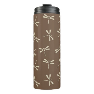 Japanese Dragonfly Pattern, Cream and Coffee Tan Thermal Tumbler