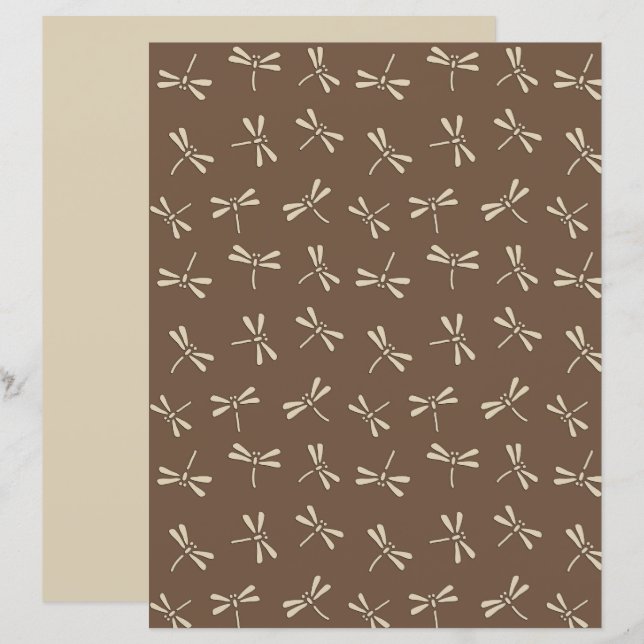 Japanese Dragonfly Pattern, Cream and Taupe Tan (Front/Back)