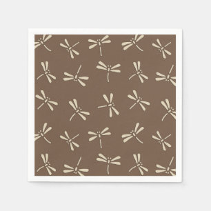 Japanese Dragonfly Pattern, Cream and Taupe Tan Napkin