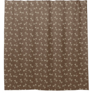 Japanese Dragonfly Pattern, Cream and Taupe Tan Shower Curtain
