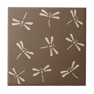 Japanese Dragonfly Pattern, Cream and Taupe Tan Tile