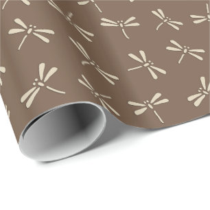 Japanese Dragonfly Pattern, Cream and Taupe Tan Wrapping Paper