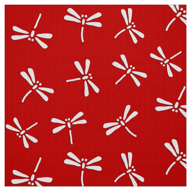 Japanese Dragonfly Pattern, Deep Red and White Fabric (Swatch)