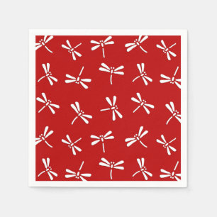 Japanese Dragonfly Pattern, Deep Red and White Napkin