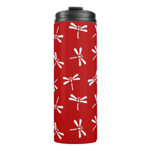 Japanese Dragonfly Pattern, Deep Red and White Thermal Tumbler