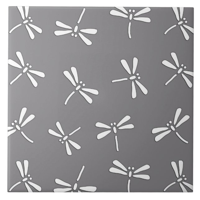 Japanese Dragonfly Pattern, Grey / Grey and White Tile (Front)