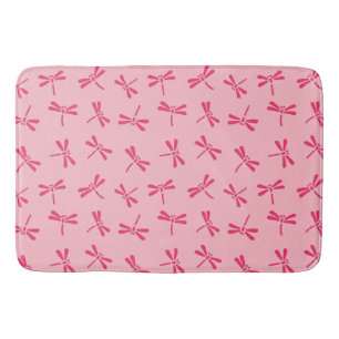 Japanese Dragonfly Pattern, Light Coral Pink Bath Mat