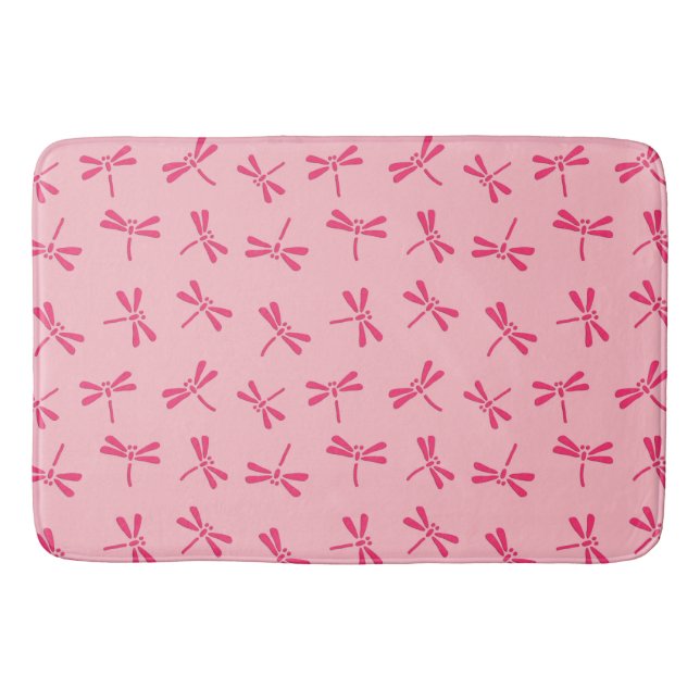 Japanese Dragonfly Pattern, Light Coral Pink Bath Mat (Front)