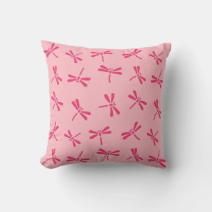 Japanese Dragonfly Pattern, Light Coral Pink Cushion