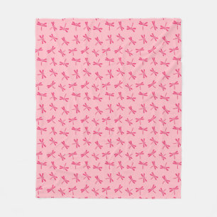 Japanese Dragonfly Pattern, Light Coral Pink Fleece Blanket