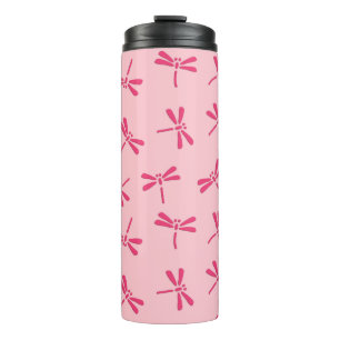 Japanese Dragonfly Pattern, Light Coral Pink Thermal Tumbler