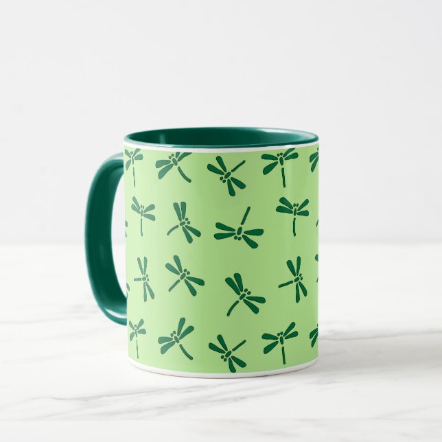 Japanese Dragonfly Pattern, Light Jade Green Mug (Front Left)