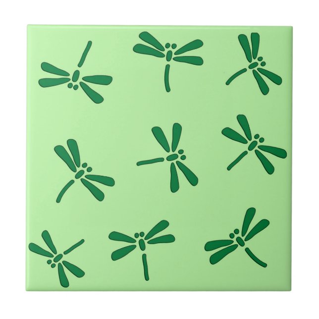 Japanese Dragonfly Pattern, Light Jade Green Tile (Front)