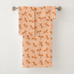 Japanese Dragonfly Pattern, Mandarin Orange  Bath Towel Set